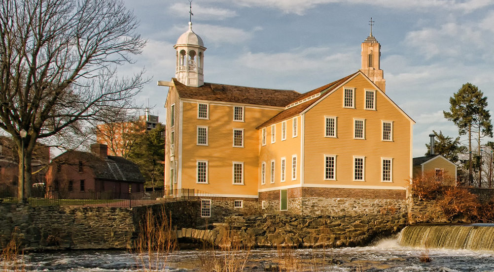 Slater Mill historic site in autumn, Blackstone River Valley